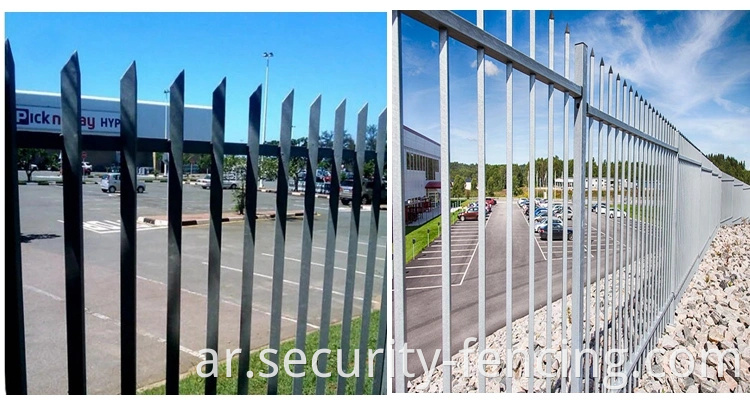 BS1722-12 Three Rail Triple Point Spear W Pale Pale Powder Coated Steel High Security Bent Top Palisad